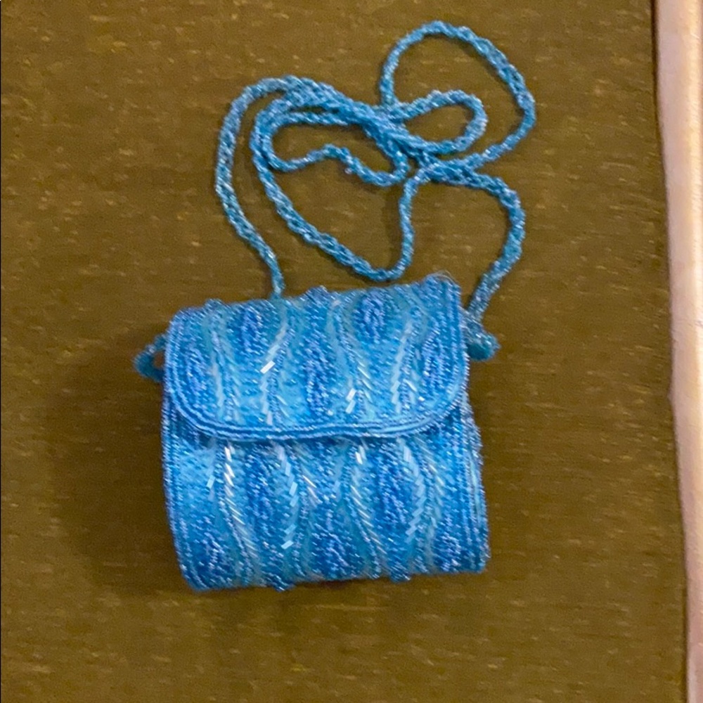 Blue beaded evening bag